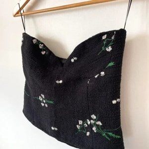 Zara Embroidered Black Floral Bustier Top Size S